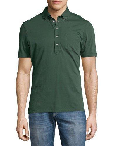 Cotton Button-front Polo Shirt, Blue/green