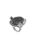 Double Dragon Head Ring With Black Sapphire,