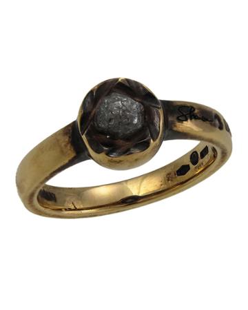 Damiani 18k Rose Gold Black Rough-cut Diamond Solitaire Ring, Size