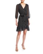 Polka Dot Faux-wrap Belted Dress