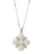 14k White Gold Multi-pearl & Diamond Pendant Necklace