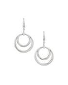 18k White Gold Diamond Double Crescent Circle Drop Earrings