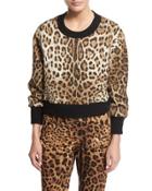 Leopard-print Top With Knit Collar & Cuffs