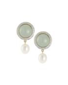 18k Aquamarine, White Pearl And Diamond Earrings
