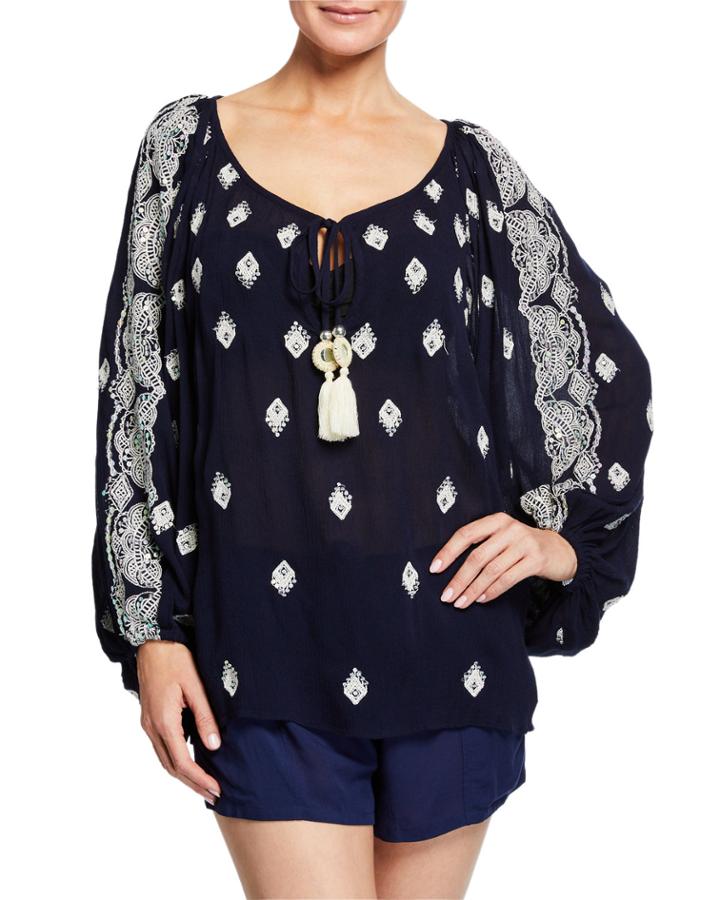 Myra Embellished Tie-front Top
