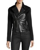 Knit-sleeve Leather Jacket, Black