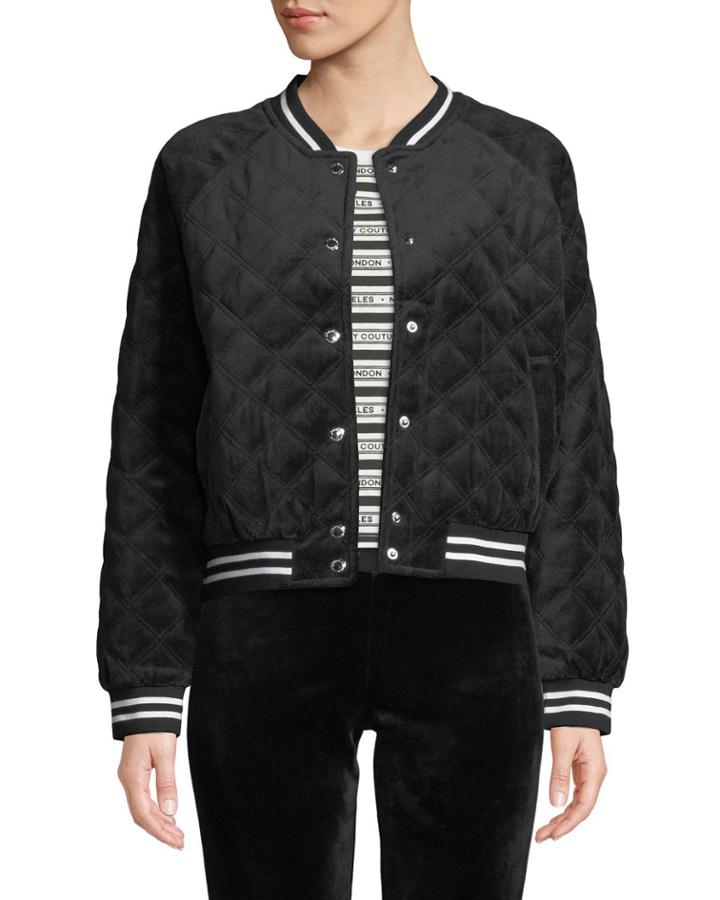 Quilted Velour Bomber Jacket