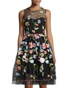 Fit-and-flare Embroidered Dress, Black/multi