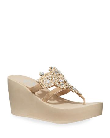 Kara Jeweled Suede Wedge Thong