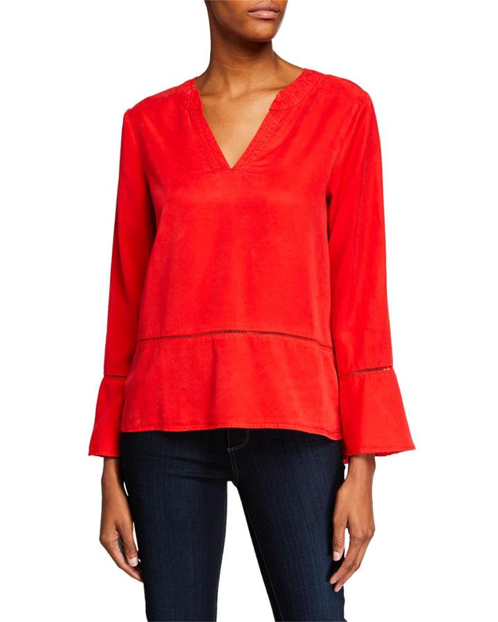 Stacy Lattice-trim Peasant Blouse
