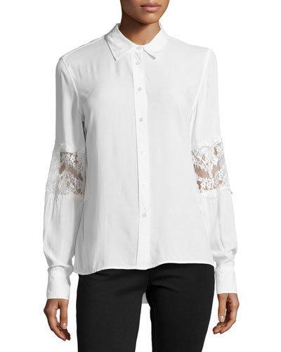 Lace Embellished Button-front Blouse,