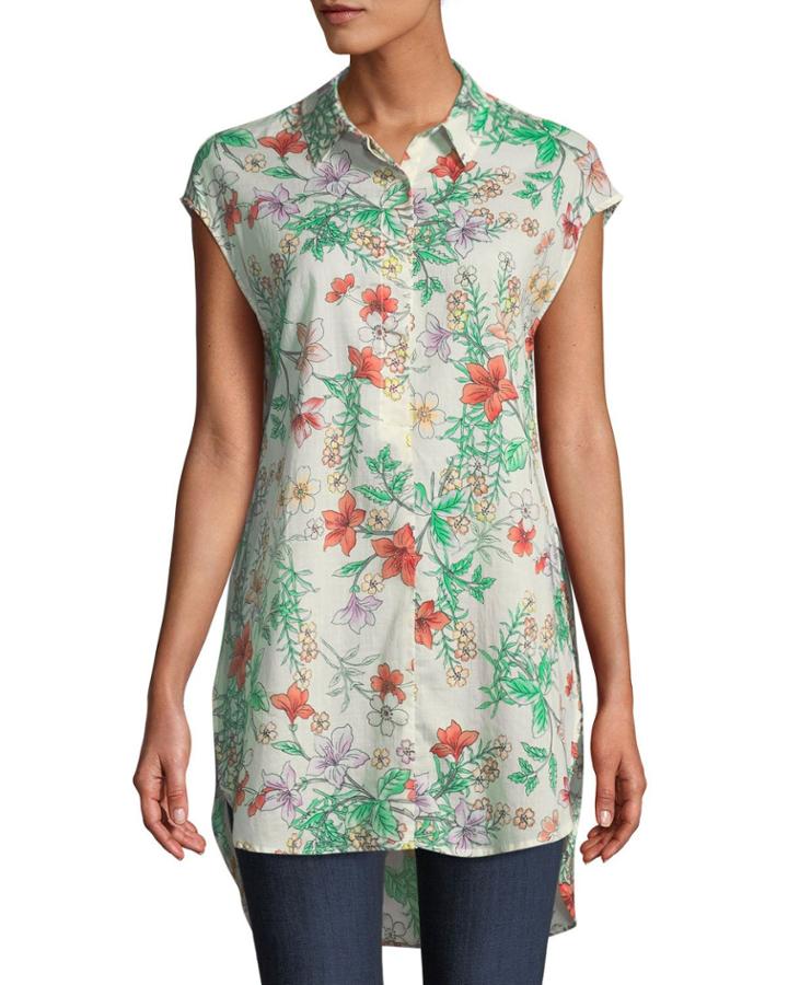 Floral Woven Short-sleeve Tunic