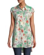 Floral Woven Short-sleeve Tunic