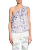 Thomy One-shoulder Patterned Ruffle Top