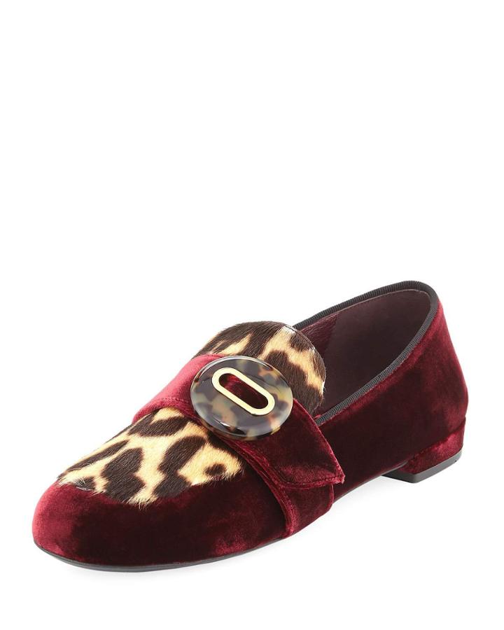 Velvet Leopard-print Loafer, Dark Red