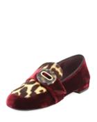 Velvet Leopard-print Loafer, Dark Red