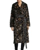 Tortoise Faux-fur Shawl-collar Belted Coat W/ Faux-leather Trim