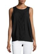 Pleated Lace-panel Blouse, Onyx