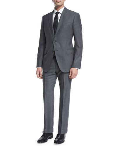 Pinstripe Sharkskin Two-piece Suit, Gray/blue