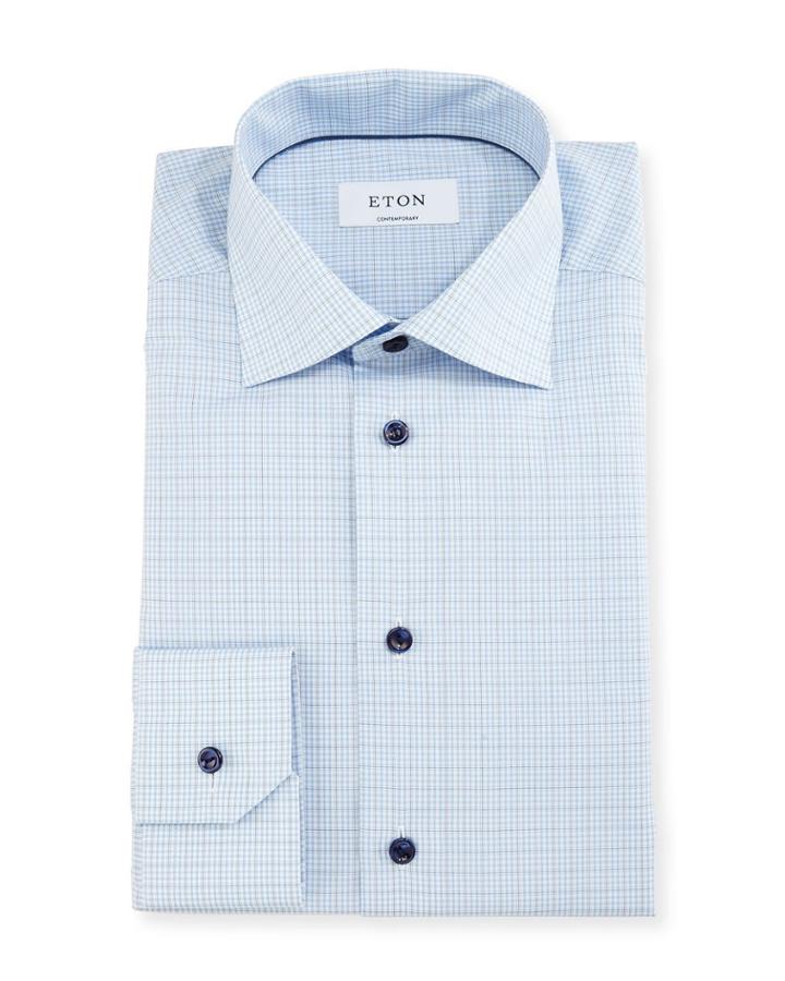 Contemporary-fit Soft-check Dress Shirt, White/navy/blue