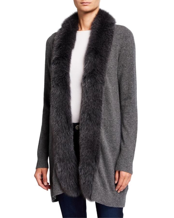 Cashmere Cardigan With Fox Fur Trim