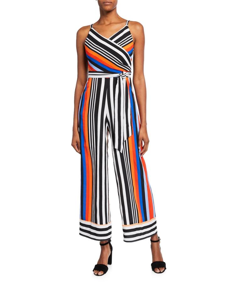 Striped Faux-wrap Jumpsuit