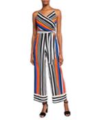 Striped Faux-wrap Jumpsuit
