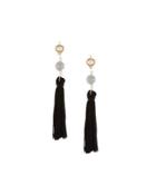 Pearly Crystal Tassel Earrings, White/black