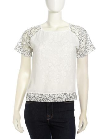 Greylin Helena Floral Lace Block Top, White - (xs)