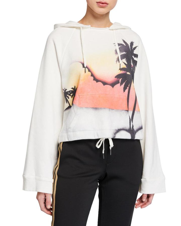 Airbrush Printed Crop Drawstring Hoodie