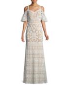 Lace Cold-shoulder Flutter-sleeve Gown
