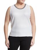 Contrast-time Knit Tank, White/black,