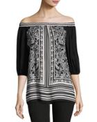 Printed Off-the-shoulder Tunic, Black Pattern