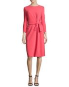 Belted Bracelet-sleeve Dress,