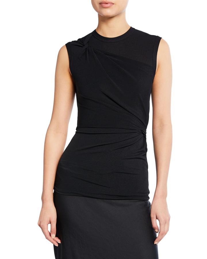 Crewneck Sleeveless Twisted Crepe Jersey Top