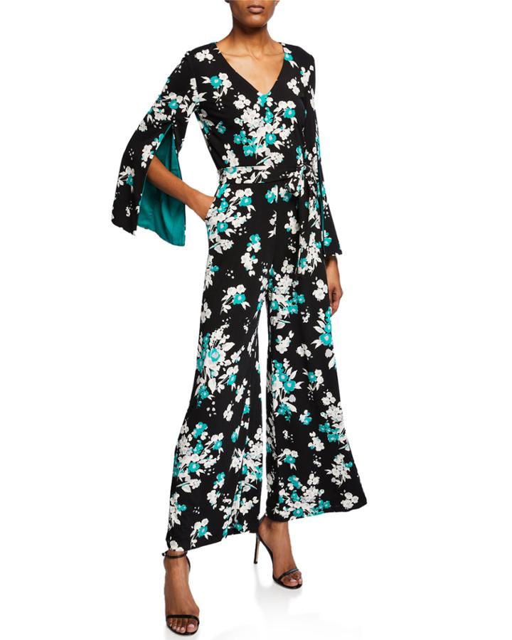 Floral Self-tie Wide-leg Jumpsuit