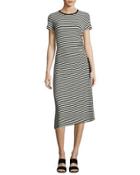 Jilaena Side-ruched Striped Dress, Black/white