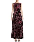 Velvet Burnout Tiered Evening Gown