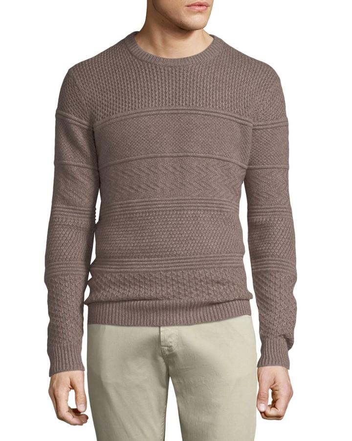 Men's Crewneck Textured Paneled Pullover Cashmere