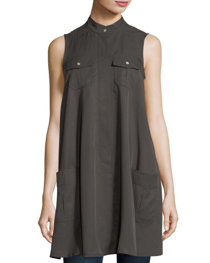 Sleeveless Swing Shirtdress, Charcoal