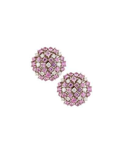 18k Pink Sapphire & White Diamond Button Earrings