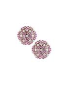18k Pink Sapphire & White Diamond Button Earrings