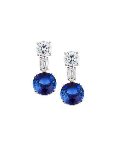 Mixed-cut Clear & Blue Crystal Drop Earrings