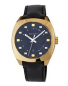 41mm Date Watch W/ Leather Strap, Gold/black