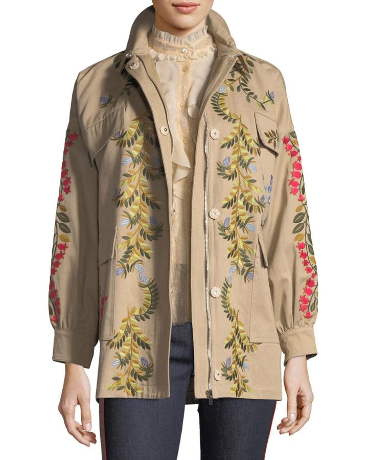 Floral-vines Embroidered Cotton Jacket