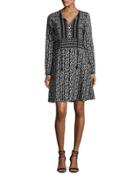 Estee Floral Silk A-line Dress, Black