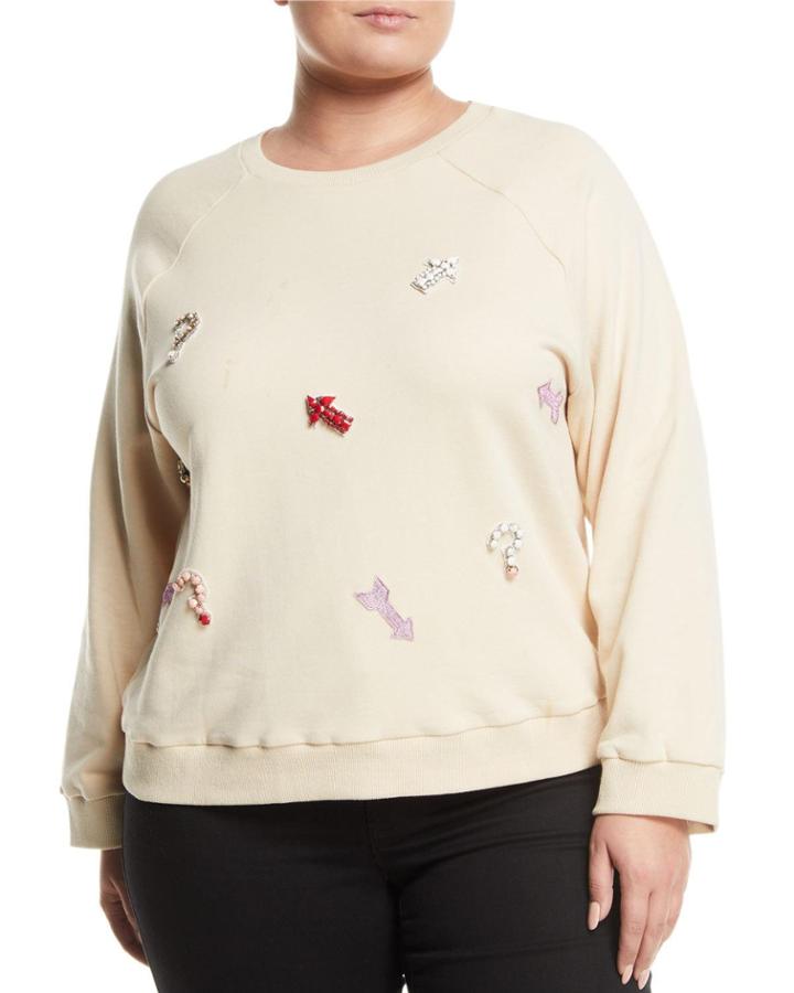 Rhinestone Patch Crewneck Sweatshirt,