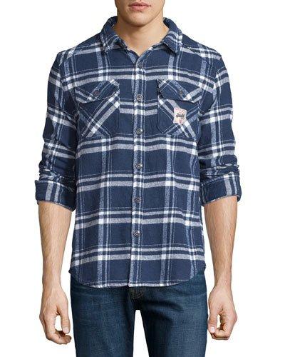 Plaid Flannel Button-front Shirt, Atlantic Check