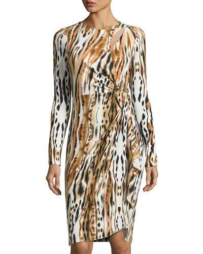 Printed Twist-knot Keyhole Dress, Animal Print