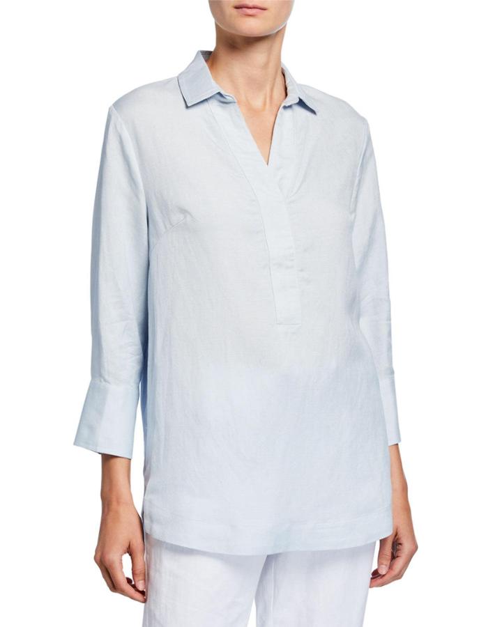 Rolled-sleeve Linen-blend Top